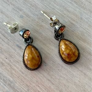 Vintage Caramel Brown Drop Earrings with Sparkle.